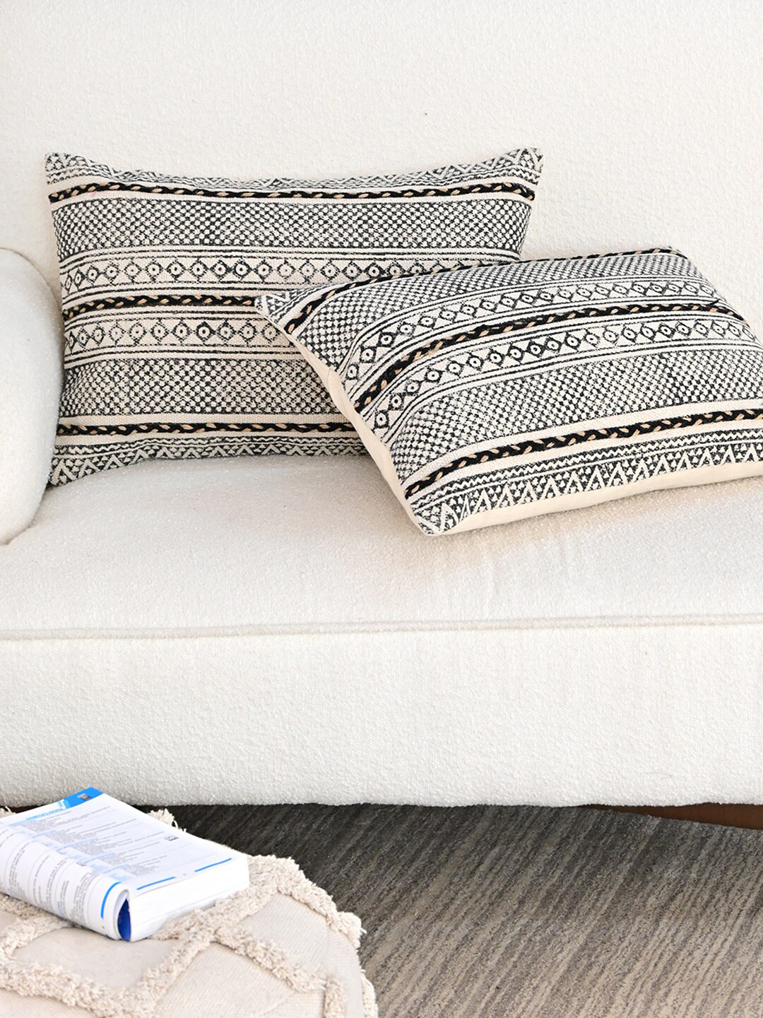 Art Avenue VAPOR Black Cotton Breathable Embroidered Rectangle Cushion Cover -16x16In