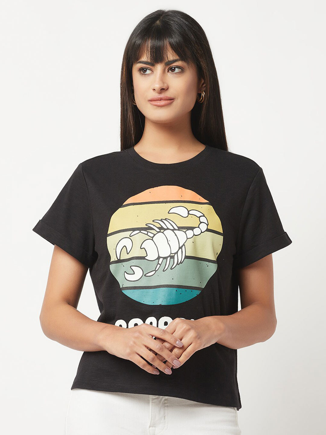 HOUSE OF S Women Zodiac Sign Printed Cotton  Oversized T-shirt