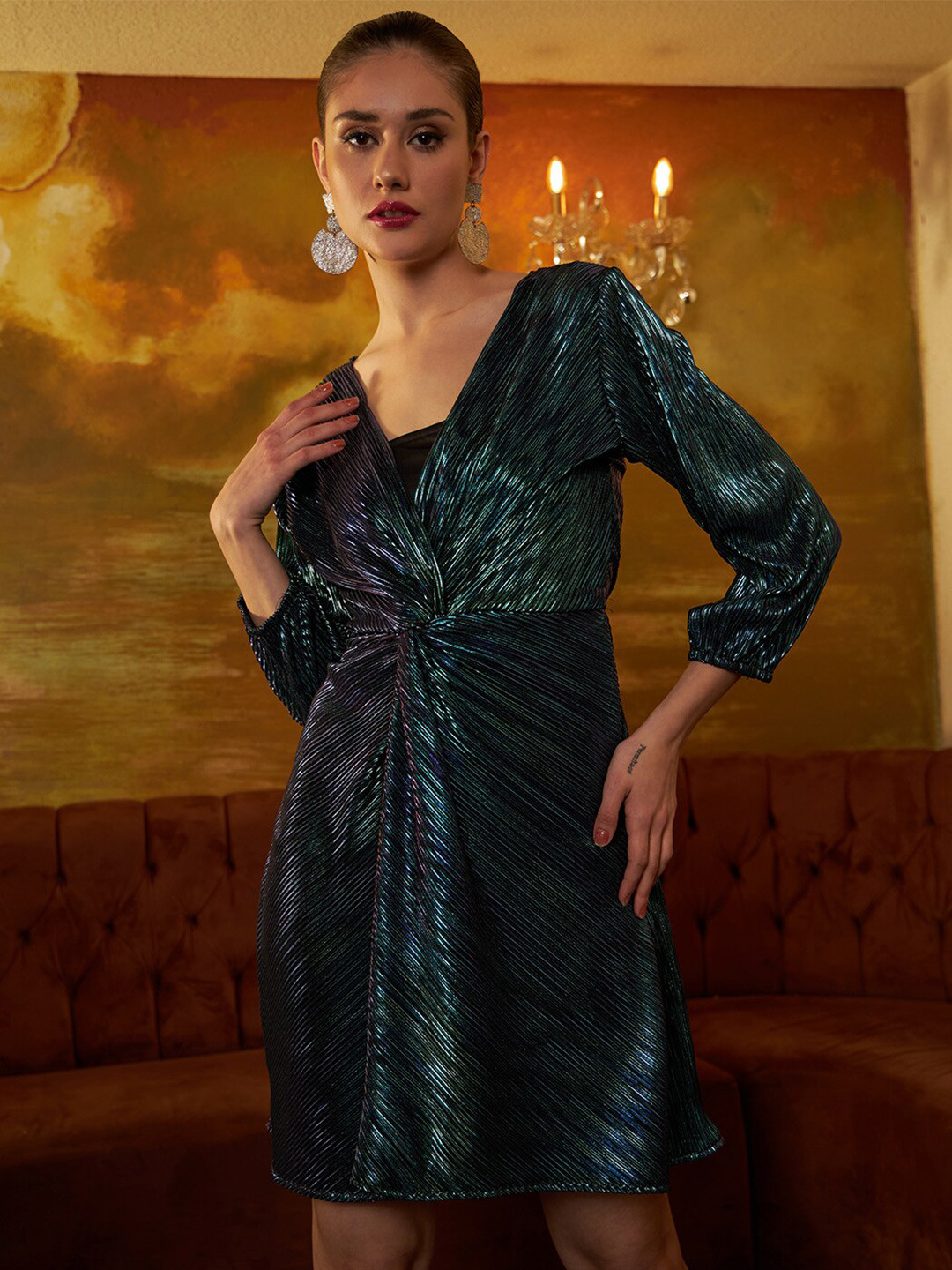 Athena Accordion Pleated Twisted Sheath Dress
