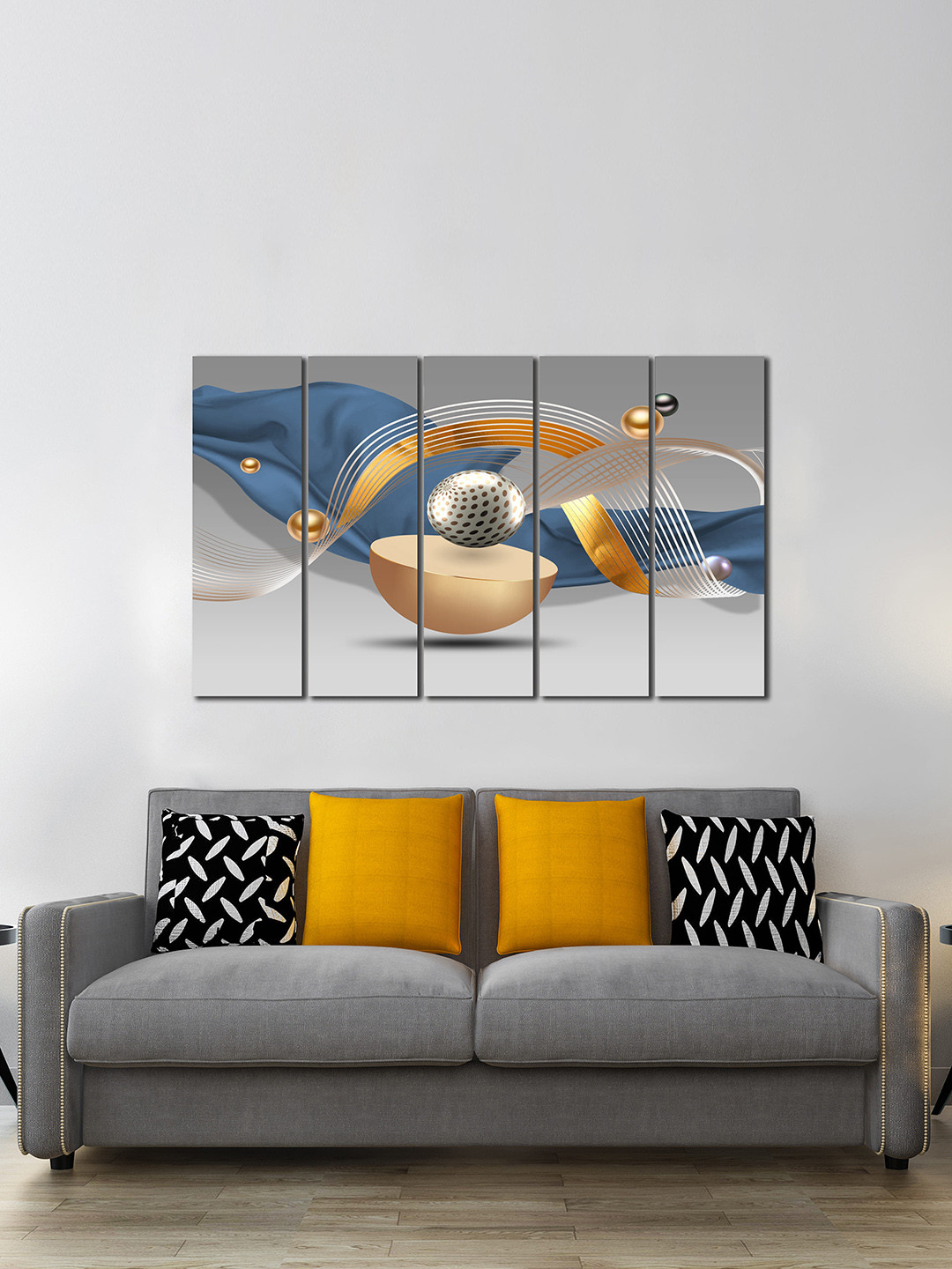 WENS Modern Blue & Grey 5-Pcs Abstract Laminated Wall Panels