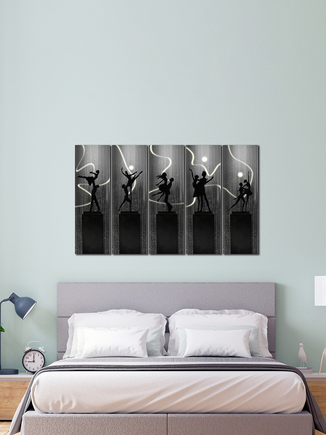 WENS Black & Grey 5 Pcs Dancing Couple Laminated Wall Art Panels