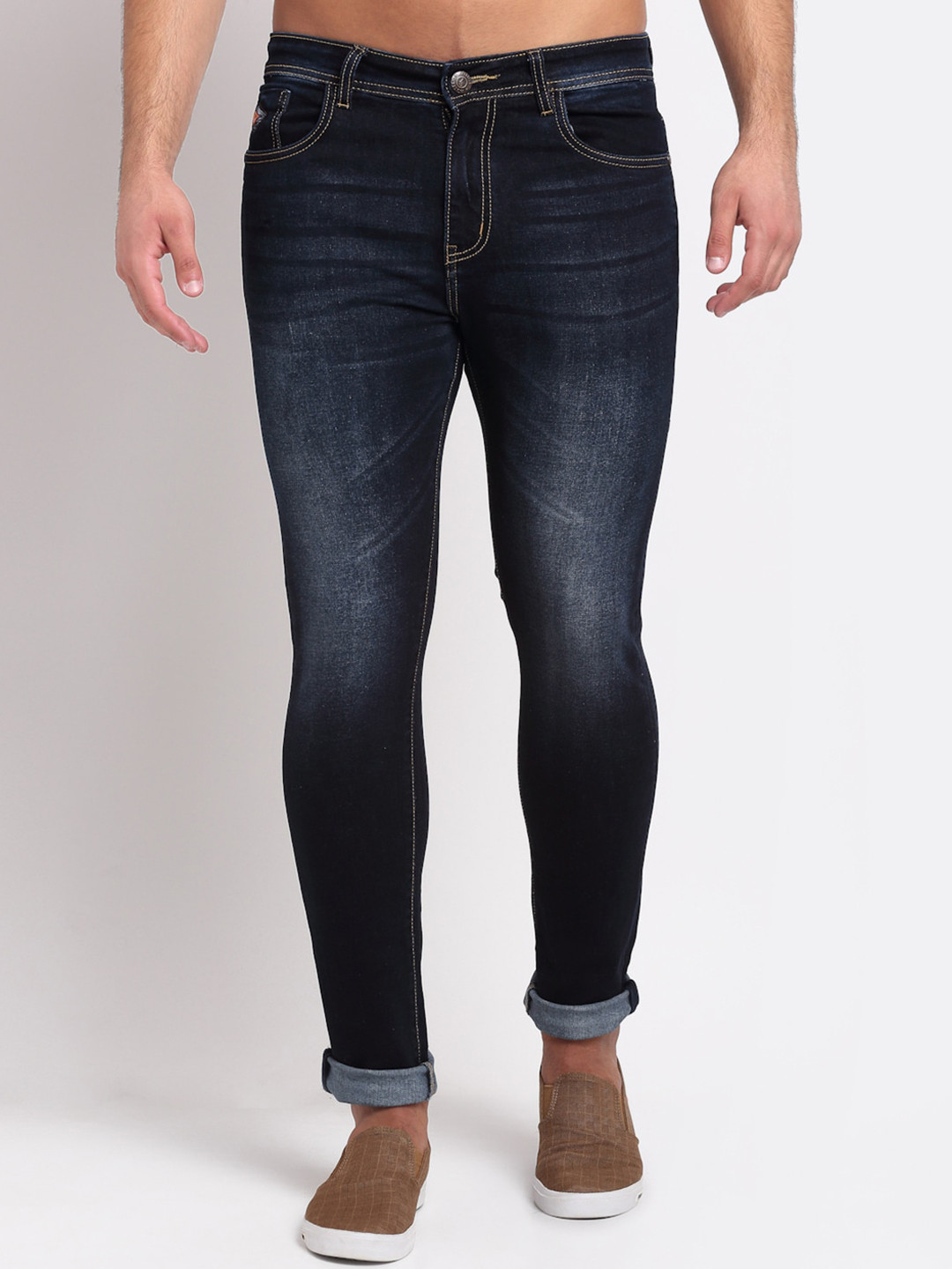 LOUIS STITCH Men Slim Fit Light Fade Stretchable Cuffed Hem Jeans