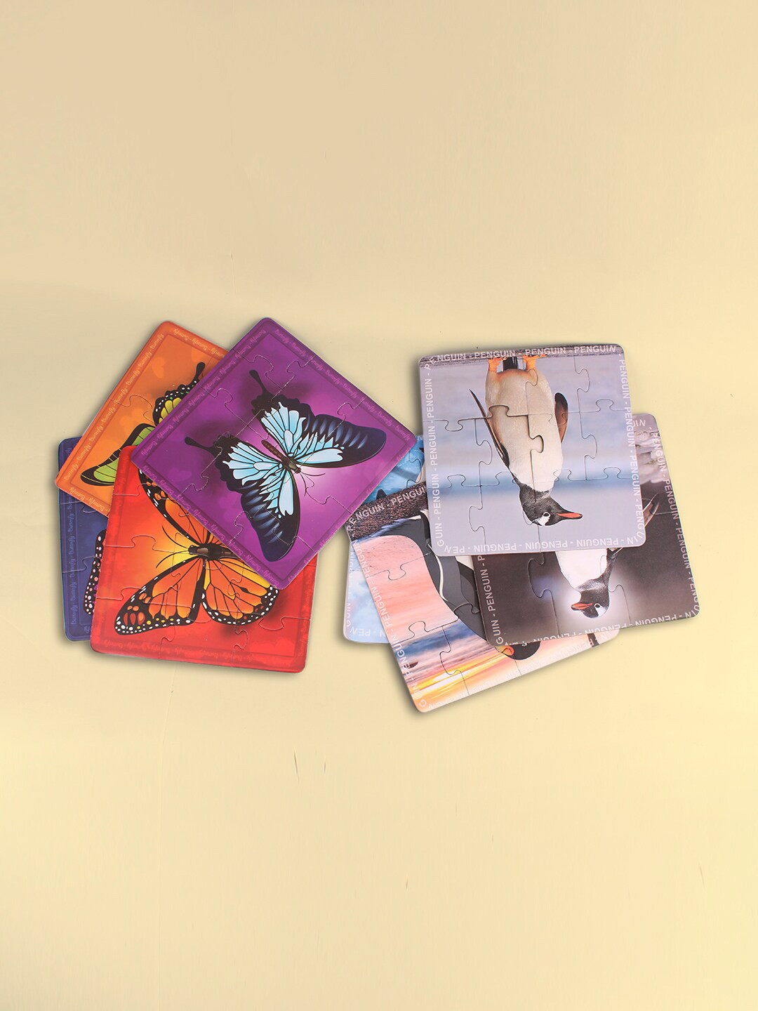 DukieKooky Kids Set Of 2 4-In-1 Butterflies & Penguins Puzzle Toys & Game