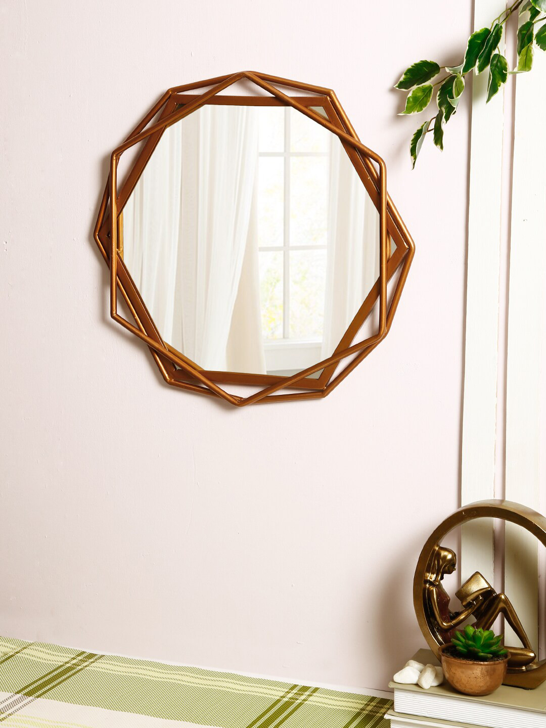Aapno Rajasthan Rose Gold-Toned Metal Framed Wall Mirror