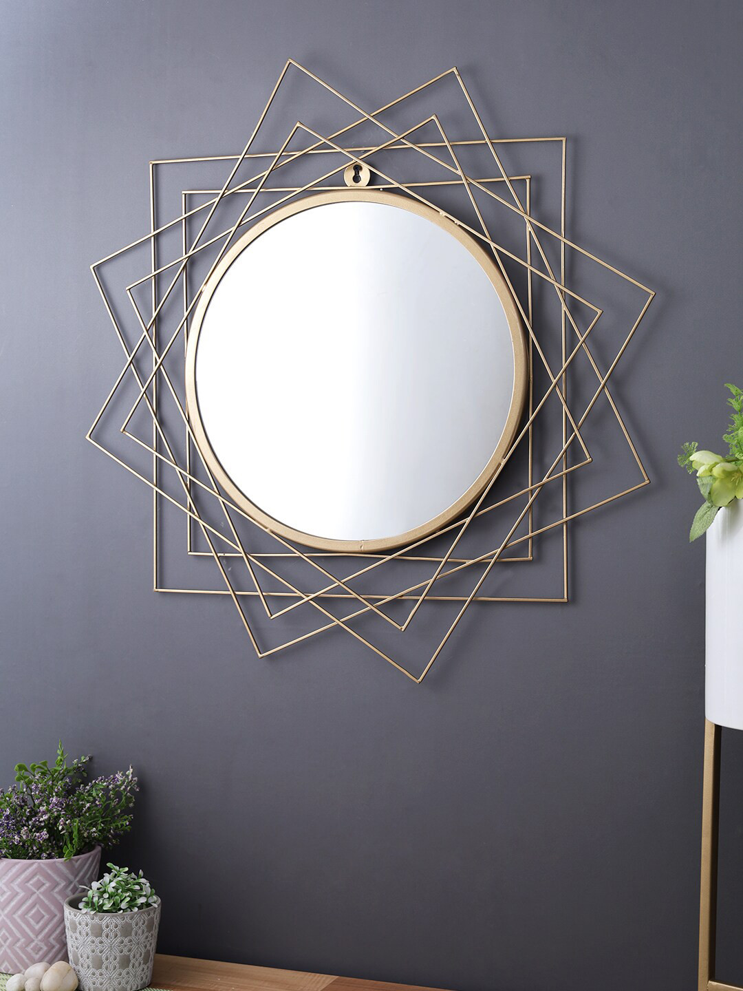 Aapno Rajasthan Gold-Toned Metal Framed Mirror