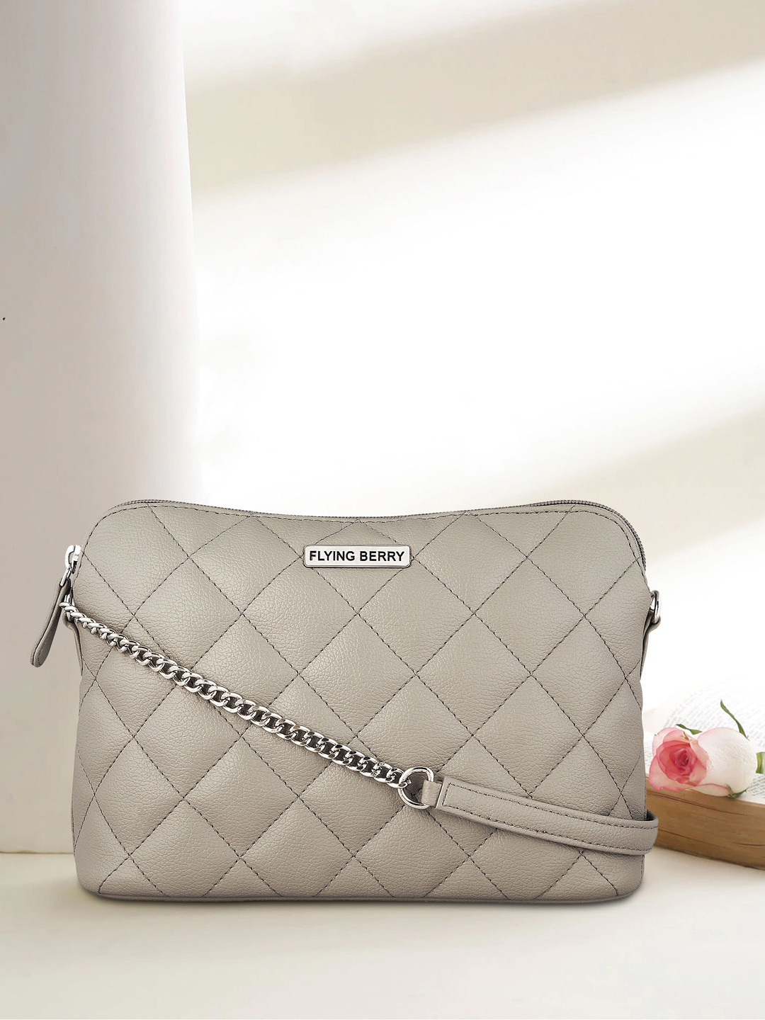 FLYING BERRY Checked Textured PU Bowling Hobo Bag with Quilted