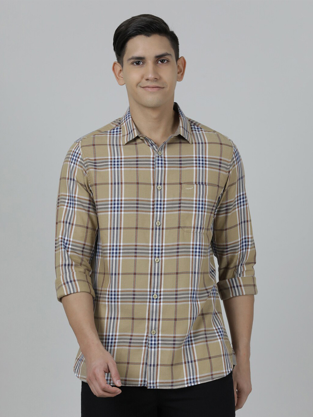 Crocodile Men Tartan Checked Casual Cotton Shirt