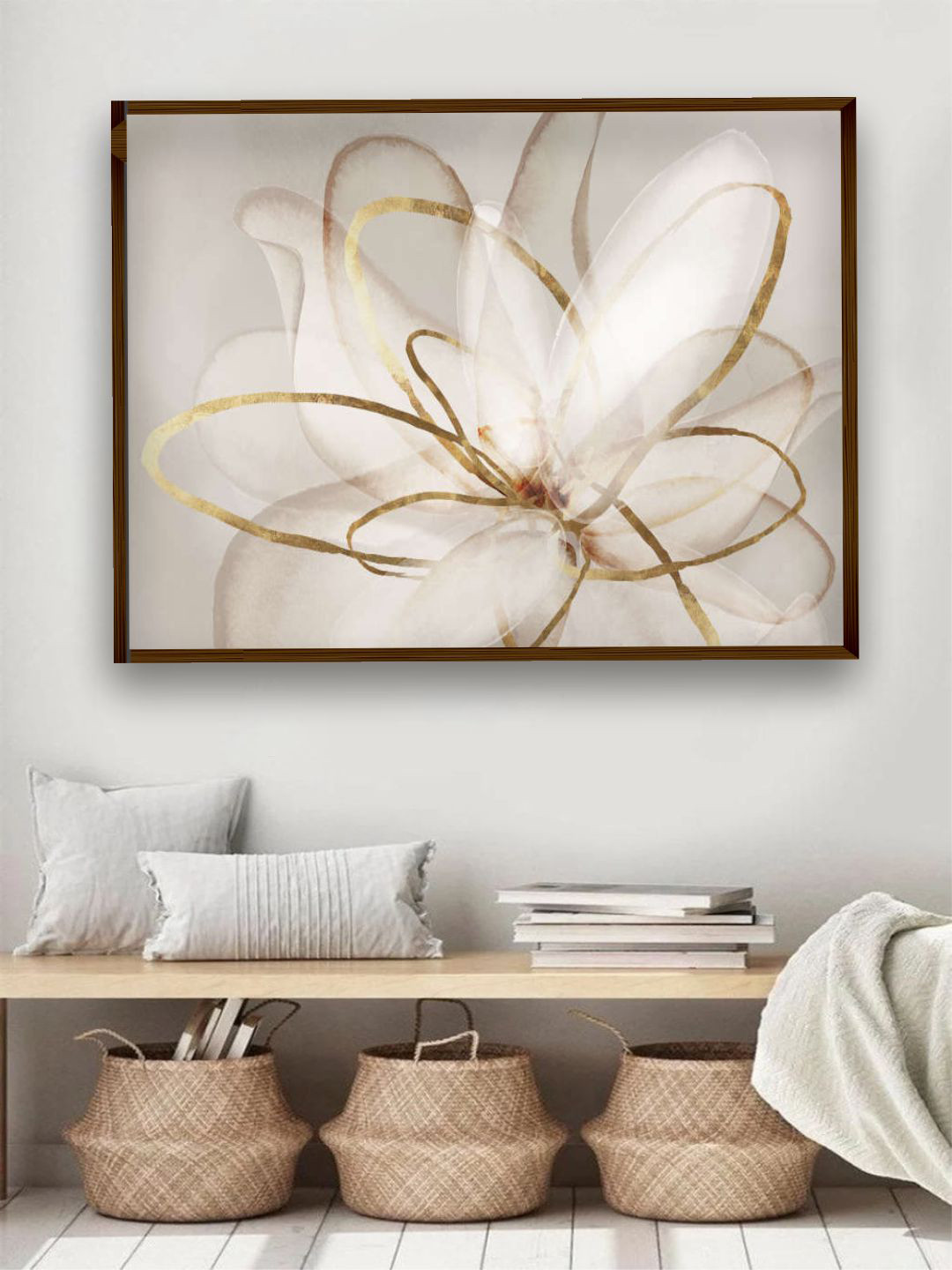 The Art House Off-White & Yellow Abstract Canvas Painting Framed Wall Art
