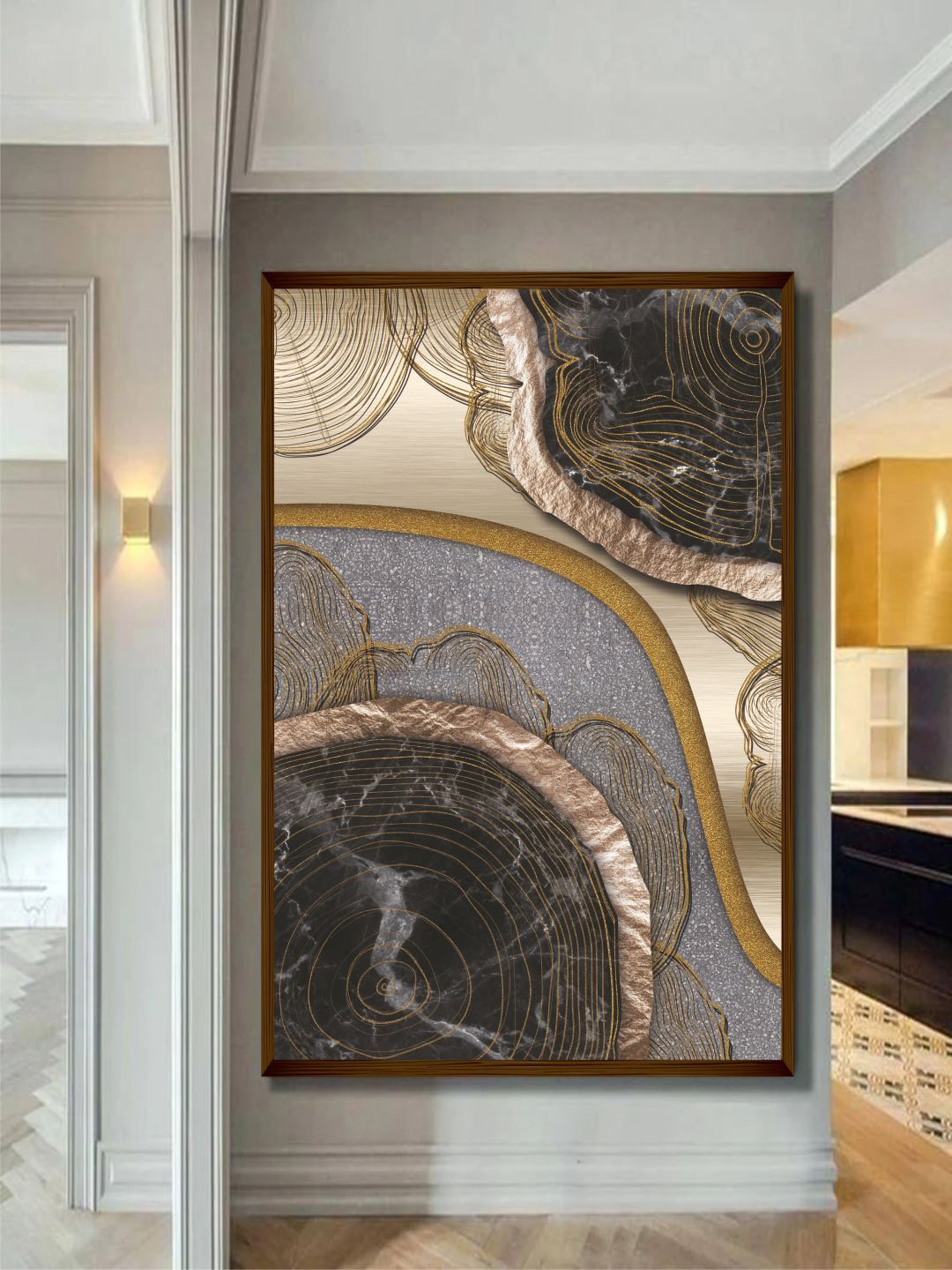 The Art House Black & Beige Abstract Painting Framed Wall Art