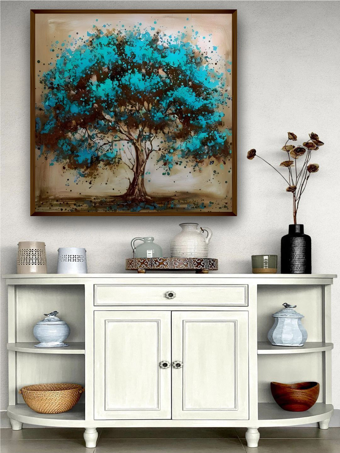 The Art House Beige & Blue Tree Painting Wall Art