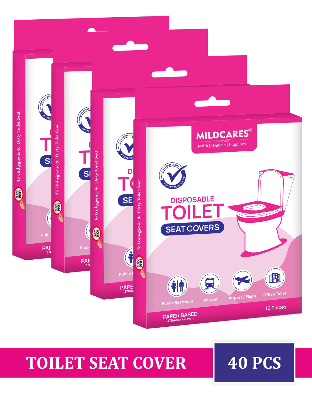 MILDCARES Set of 4 Disposable Travel-Friendly Toilet Seat Covers - 20 Sheets each