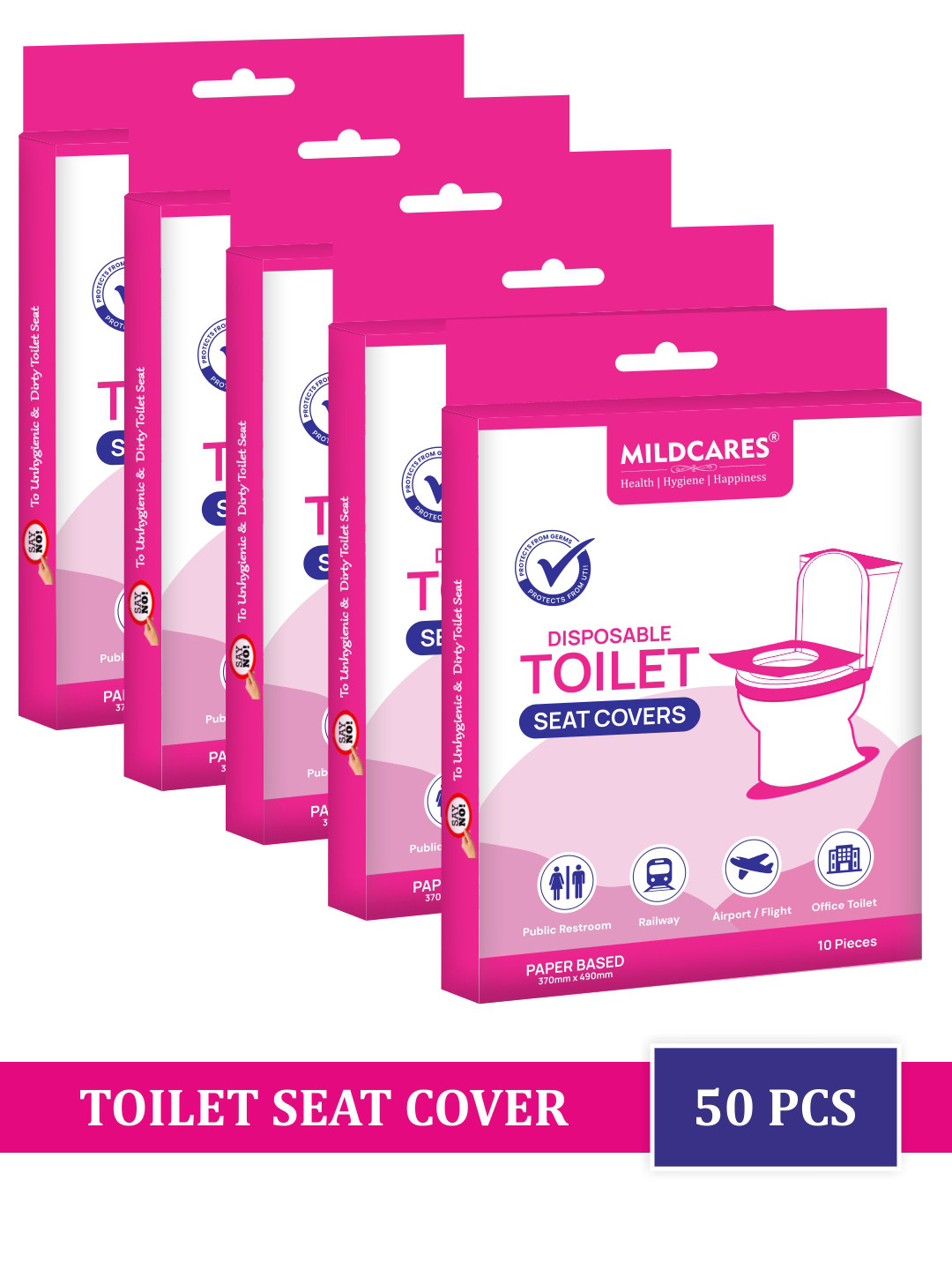 MILDCARES Set of 5 Disposable Travel-Friendly Toilet Seat Covers - 20 Sheets each