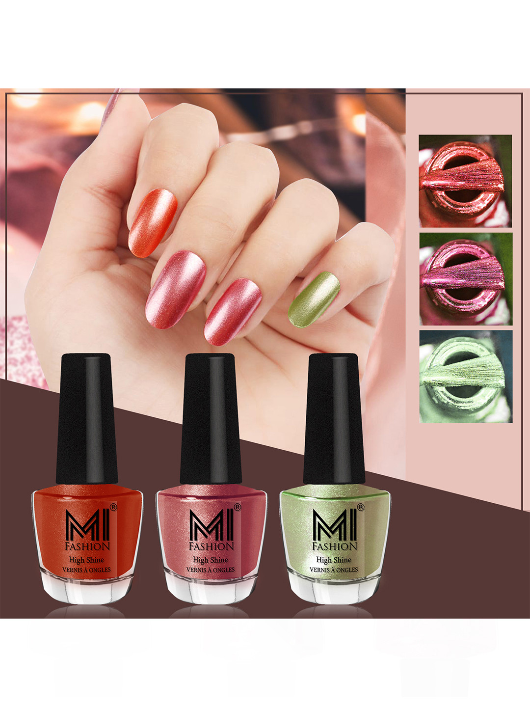 MI FASHION Set of 3 Vernis A Ongles High Shine Long Lasting Shimmer Nail Paint - 12ml each