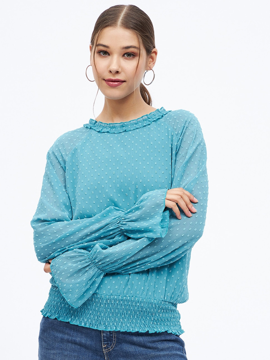 Harpa Self Design Raglan Sleeve Top