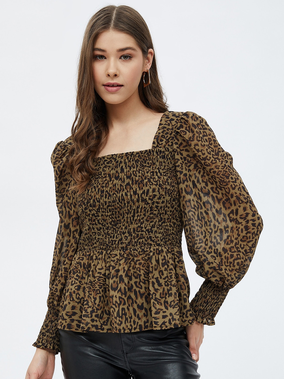 Harpa Animal Print Square Neck Peplum Top
