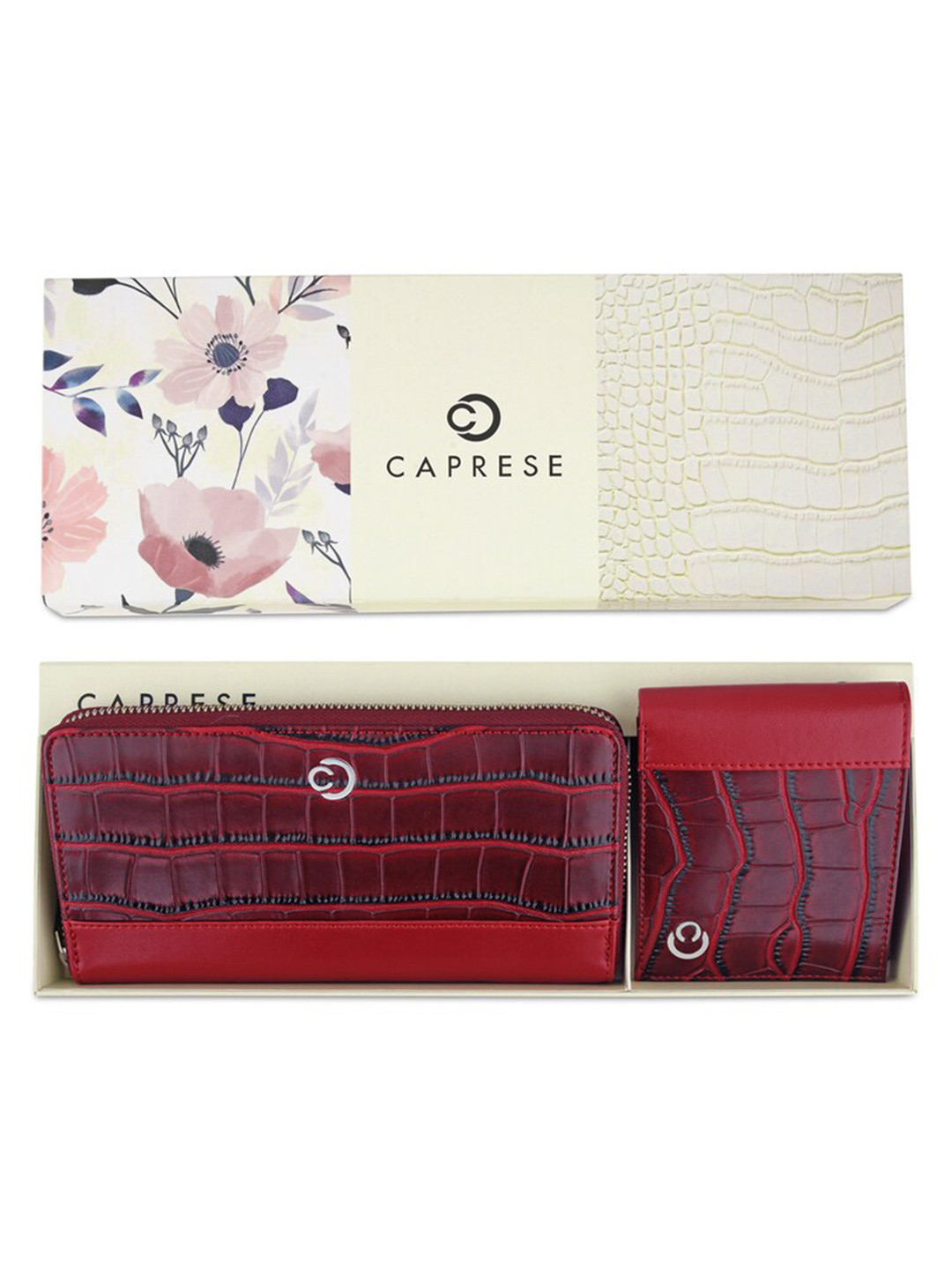 Caprese Set Of 2 Abstract Textured Leather Zip Around Wallets