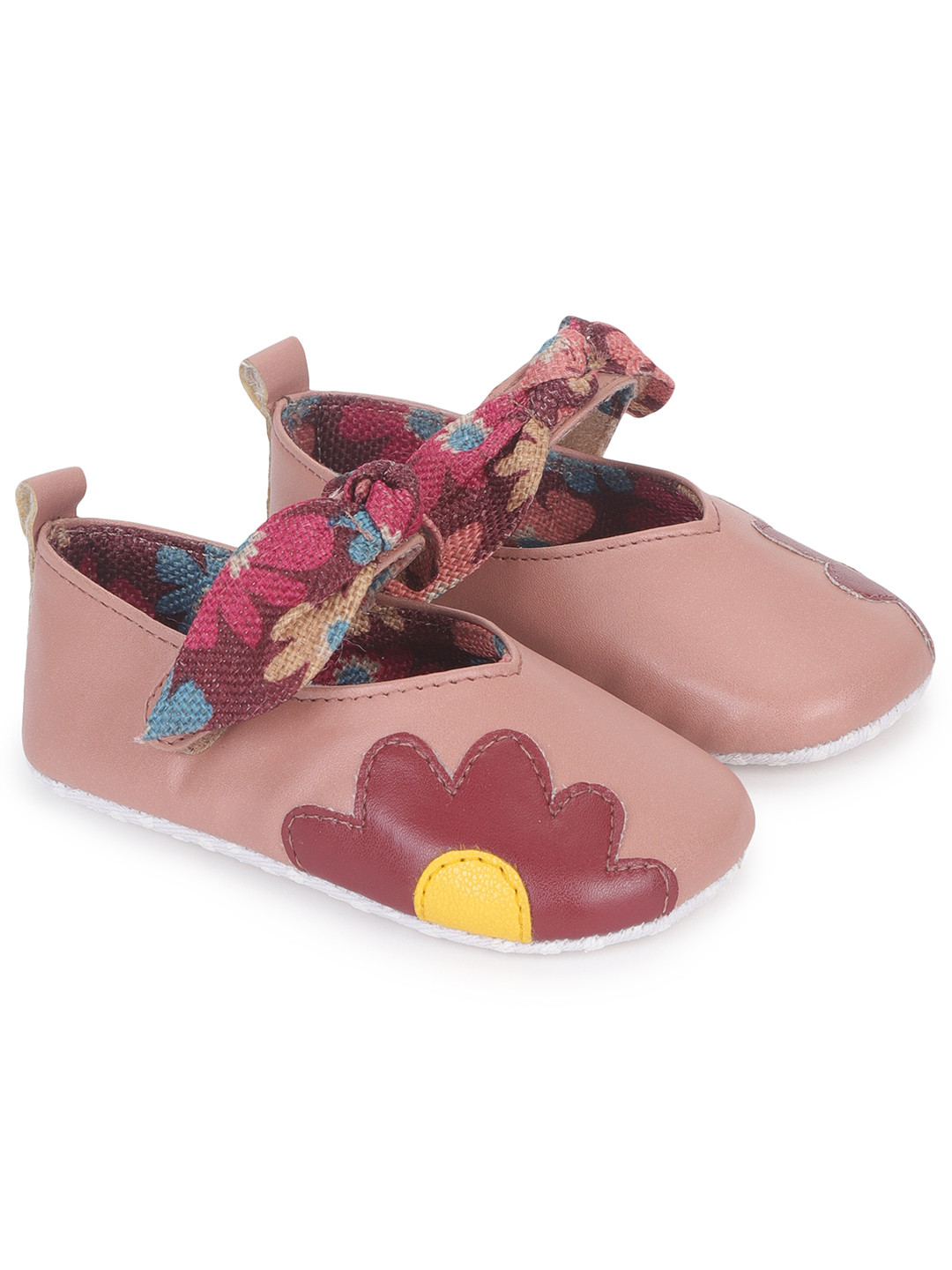 mothercare Infant Girls Floral Applique Pram Booties With Bow Detail