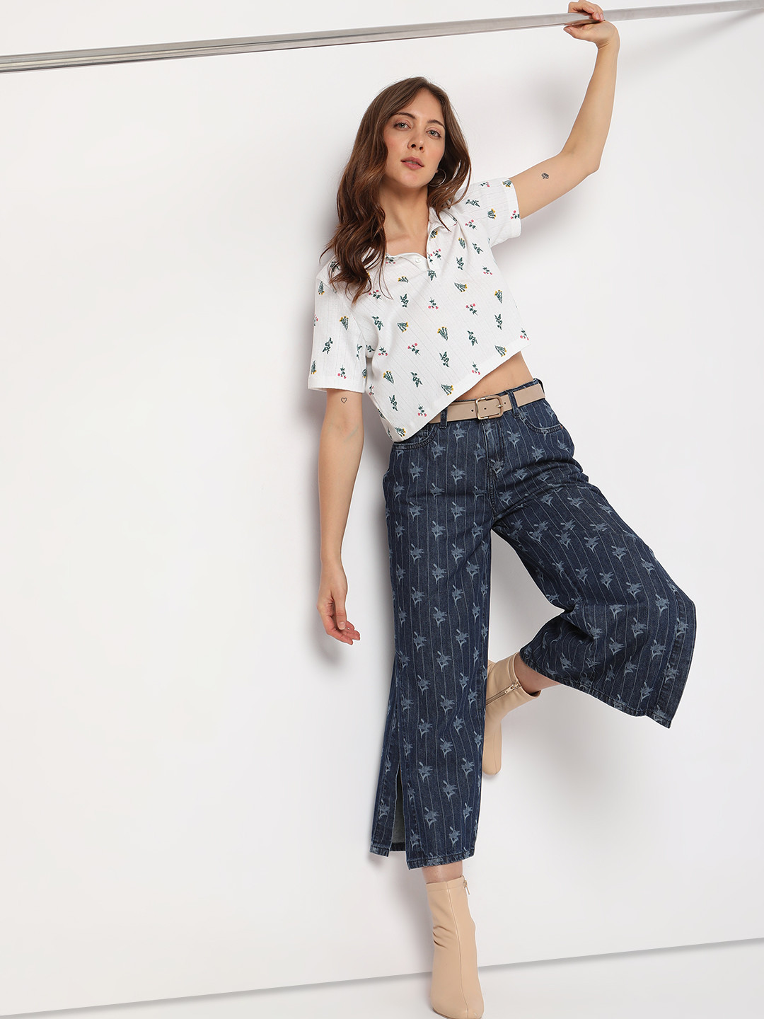 Vero Moda Floral Print Cropped Cotton Boxy Top