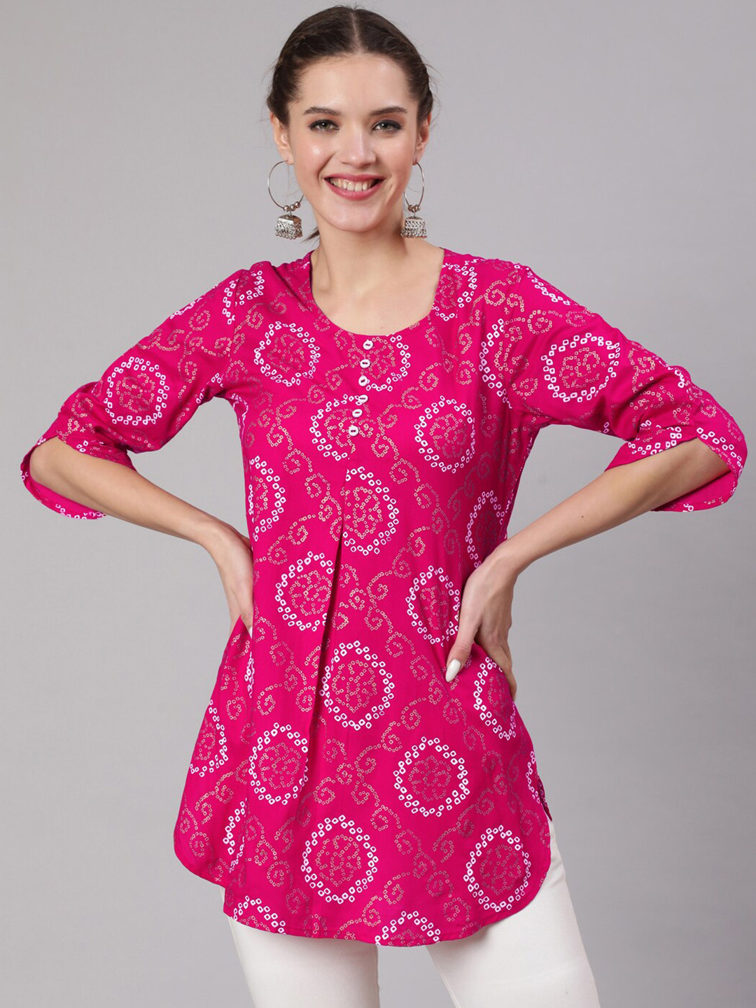 AKIMIA Women Bandhani Printed Pleated Kurti