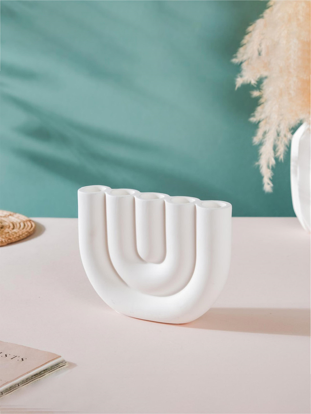 Nestasia White Ceramic 5 Arms Tube Candle Holder