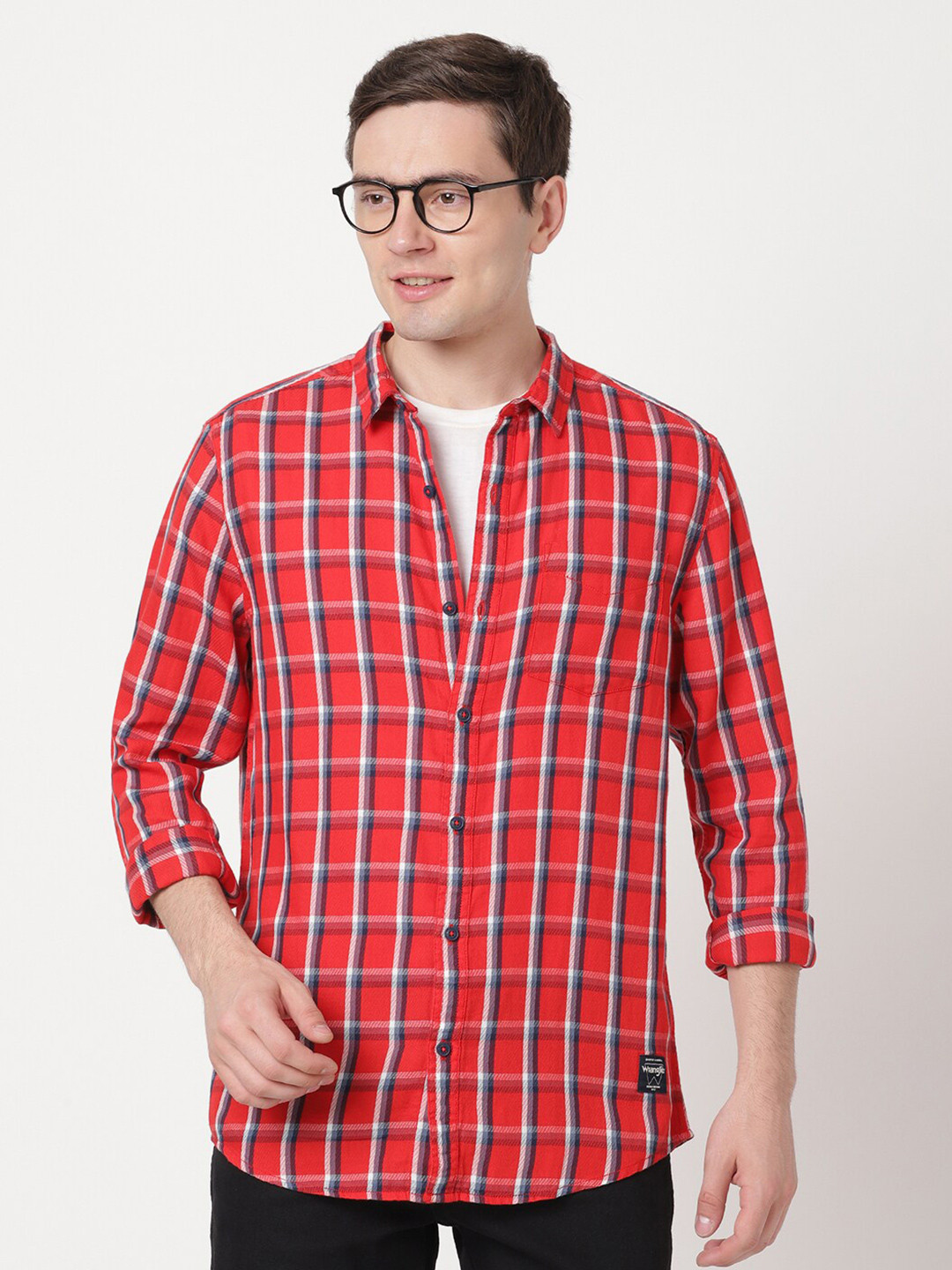 Wrangler Spread Collar Slim Fit Checked Casual Cotton Shirt