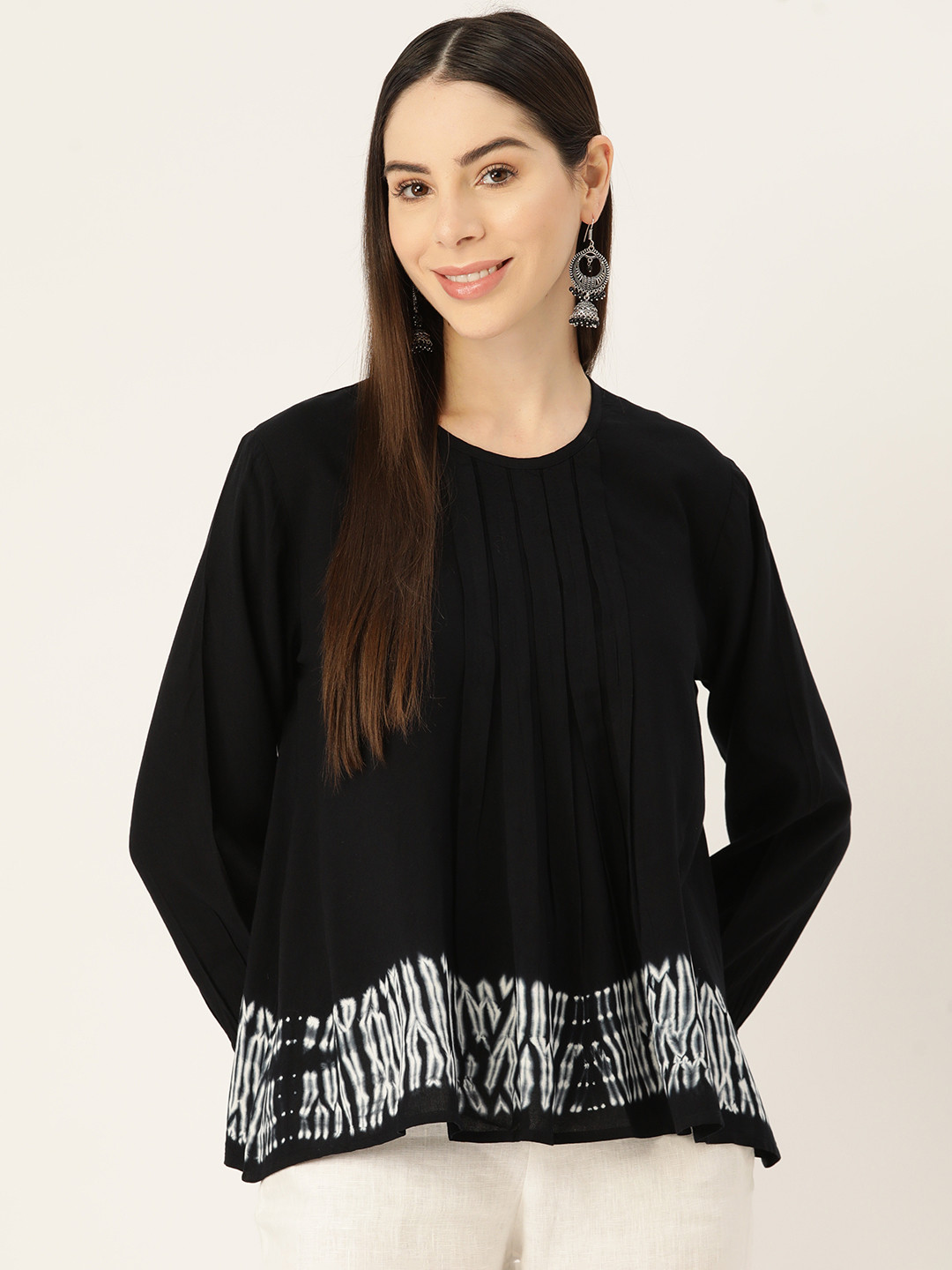 Maaesa Tie & Dye Pleated A-Line Top
