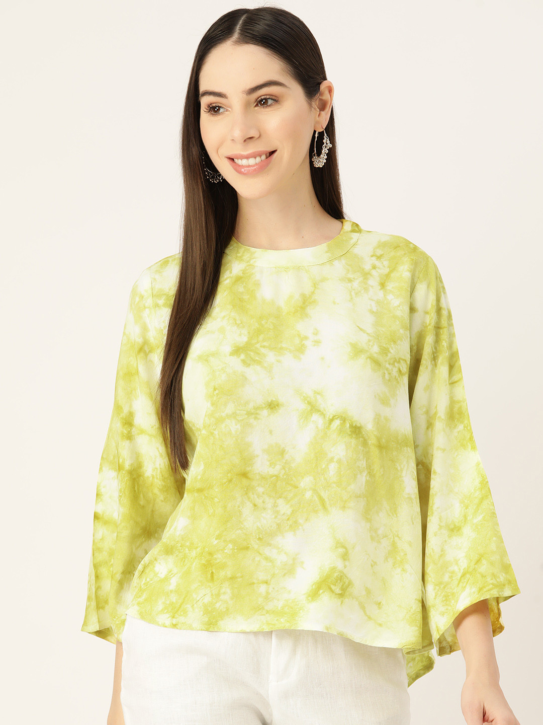 Maaesa White Tie & Dye Regular Rayon Top