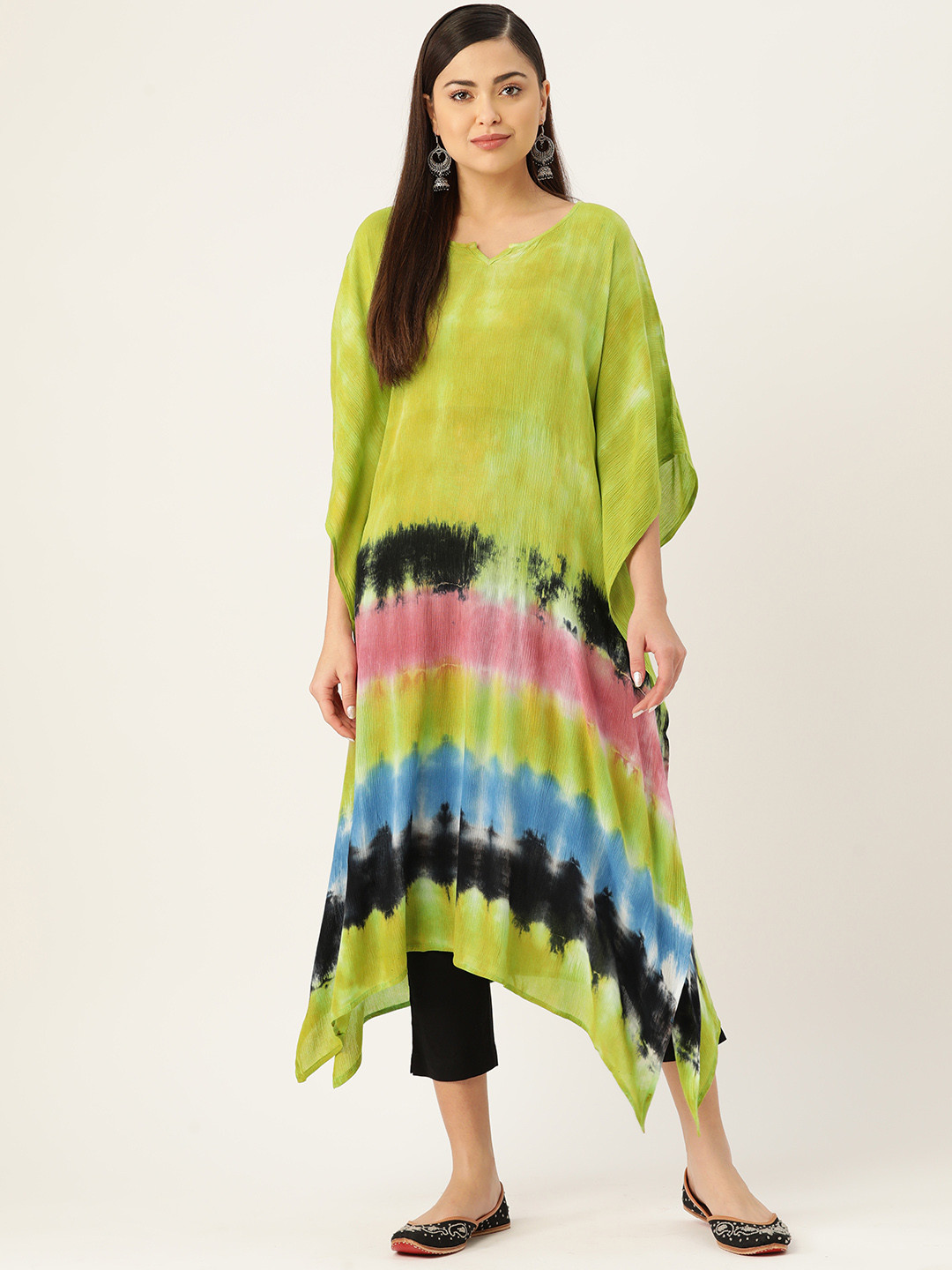 Maaesa Women Tie & Dye Dyed Loose Fit Kaftan Kurta