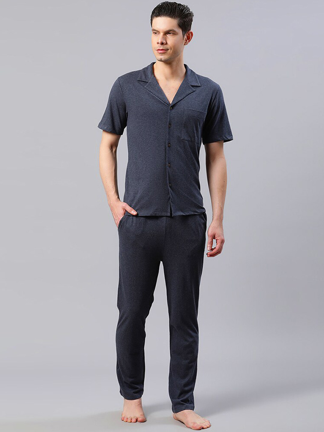 HOUSE OF S Men Lapel Collar Night Suit