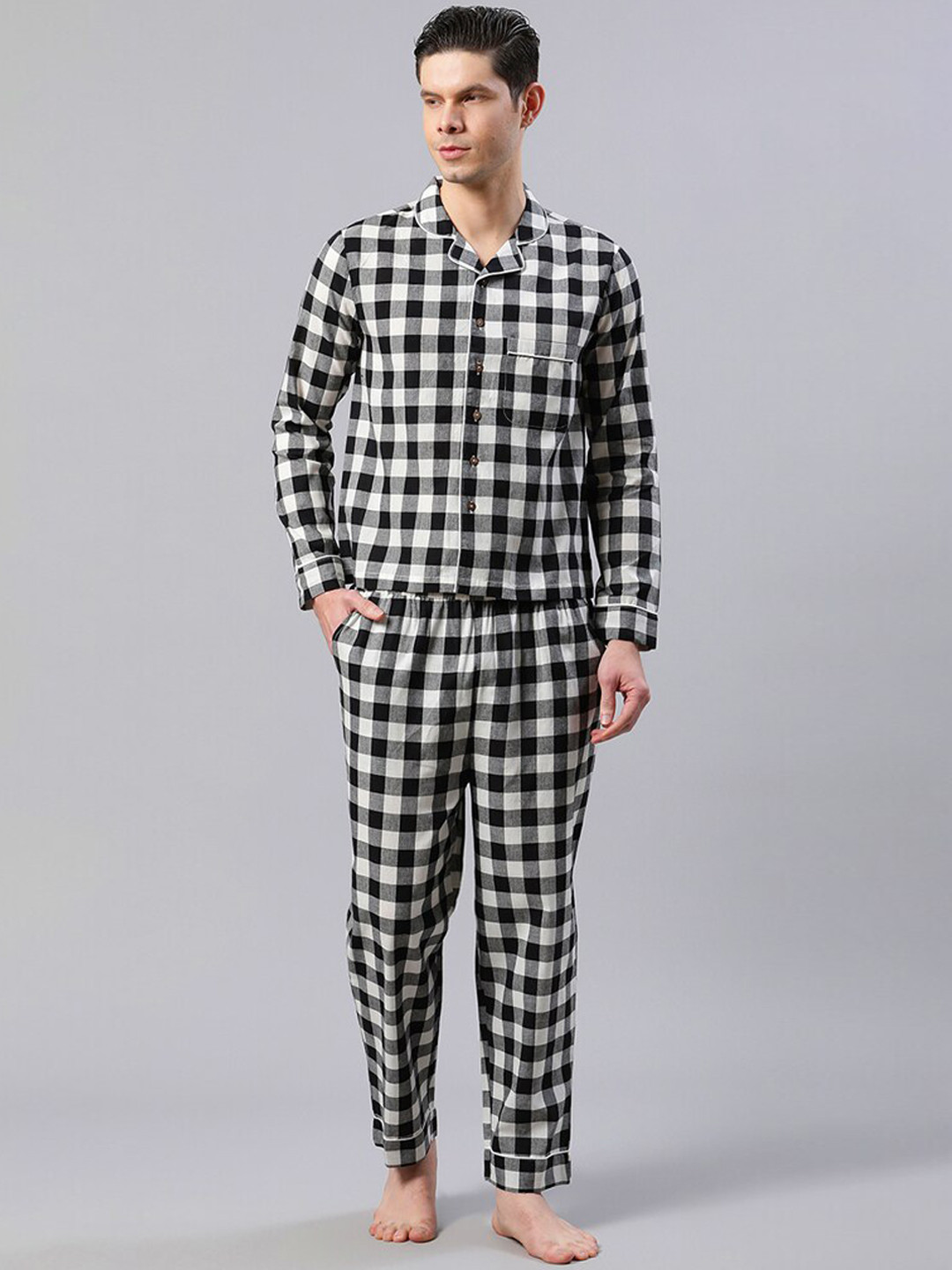 HOUSE OF S Men Checked Night Suit
