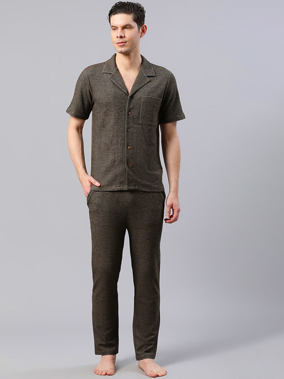 HOUSE OF S Men Lapel Collar Night Suit