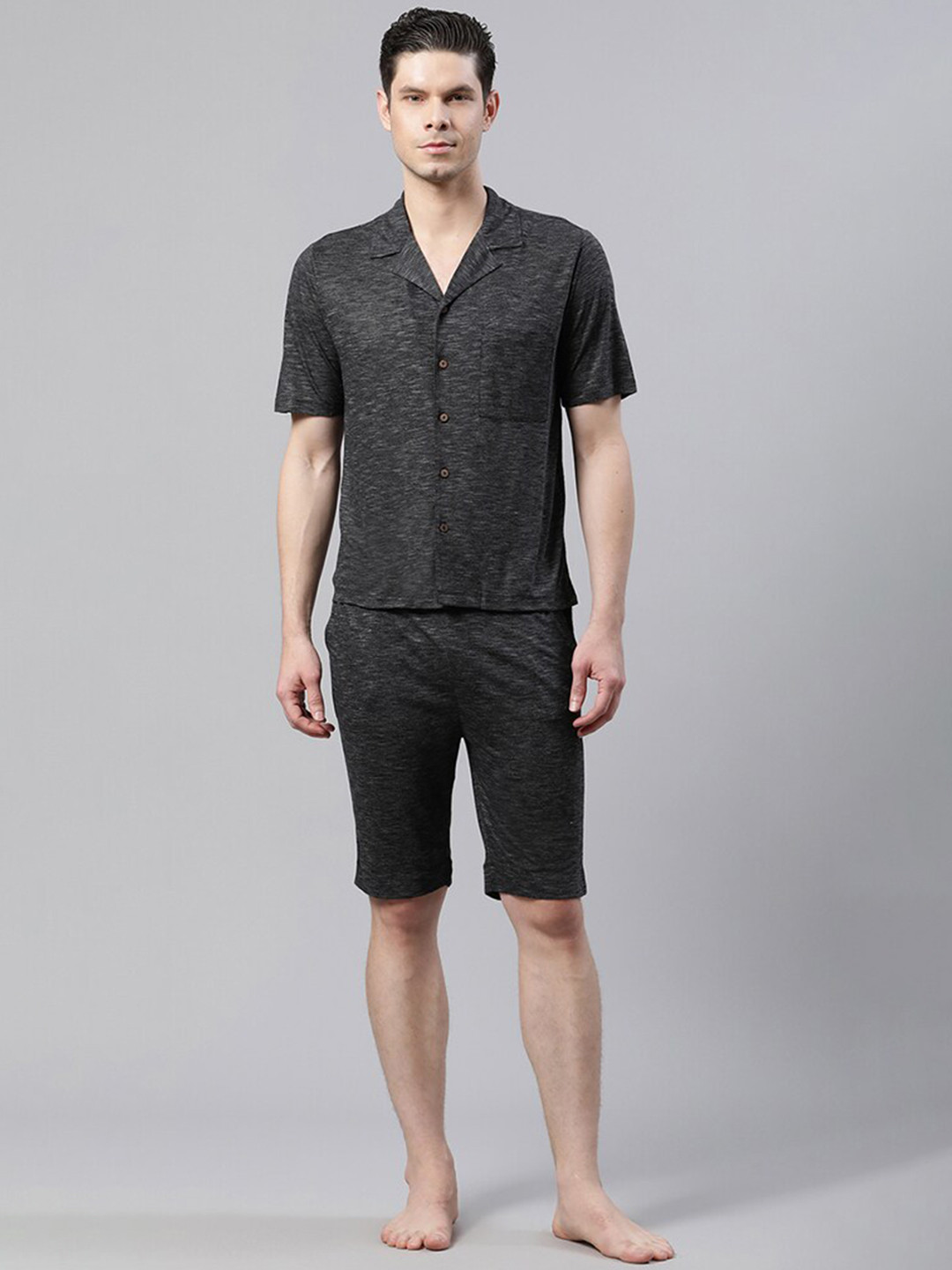 HOUSE OF S Men Lapel Collar Night Suit