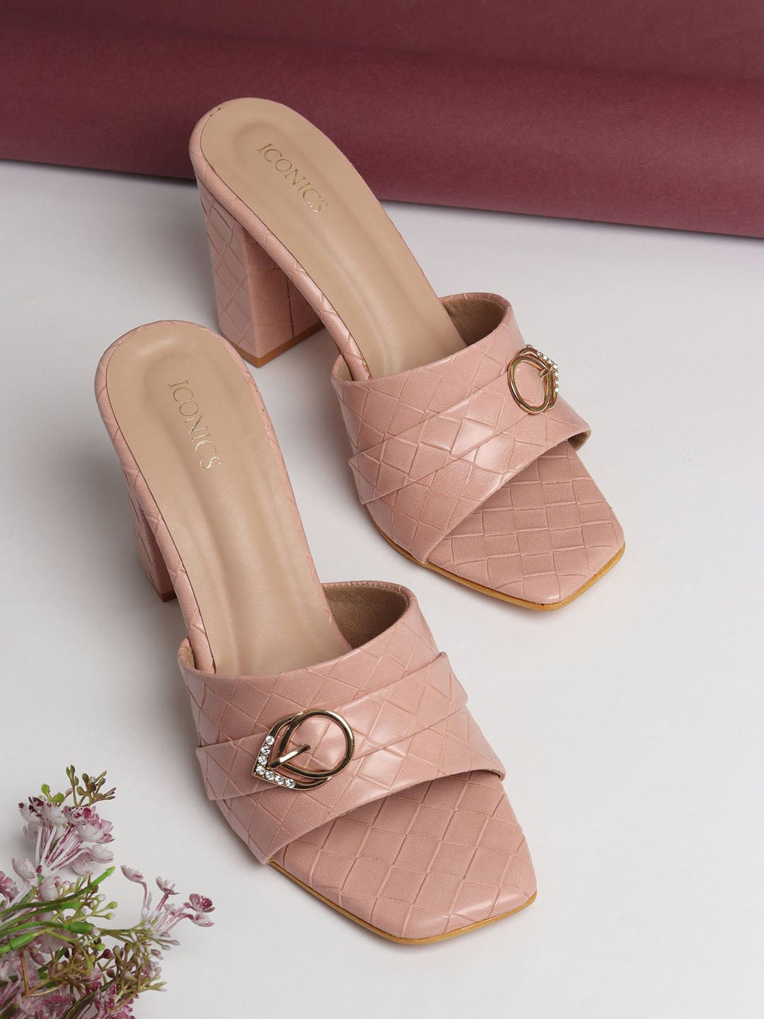 ICONICS Women Textured Open Toes Block Heeled Sandals