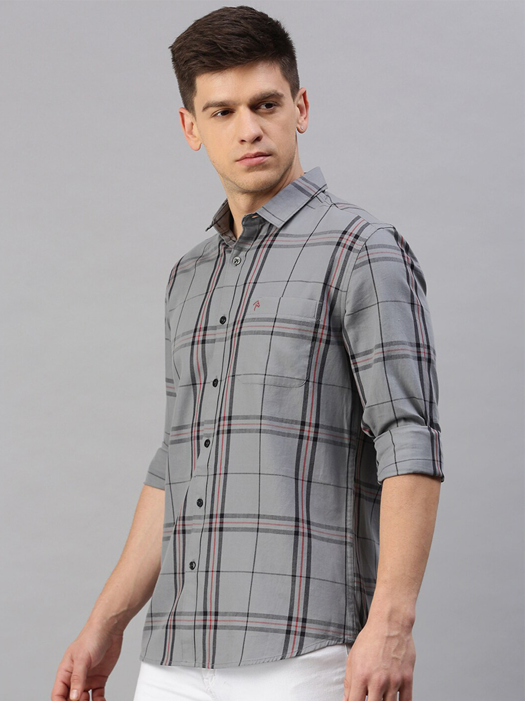 CP BRO Men Slim Fit Windowpane Checked Casual Cotton Shirt