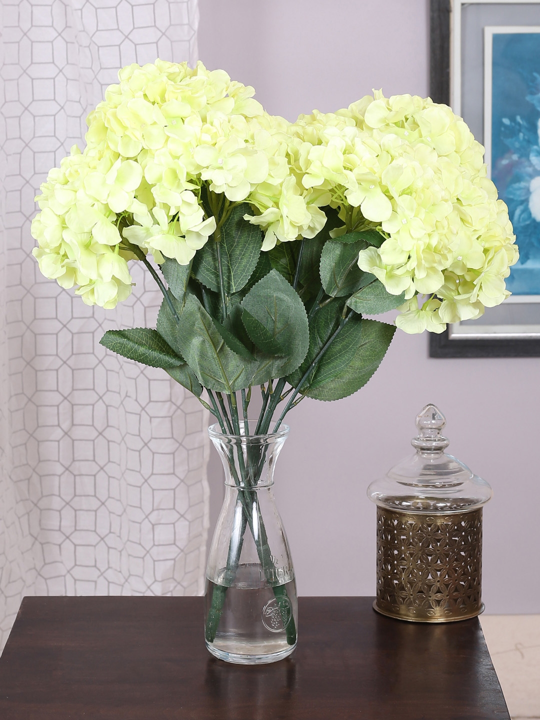 Buy Fourwalls Set Of 2 Green Artificial Hydrangea Flower Bunches Artificial Flowers And Plants For Unisex 2180132 Myntra