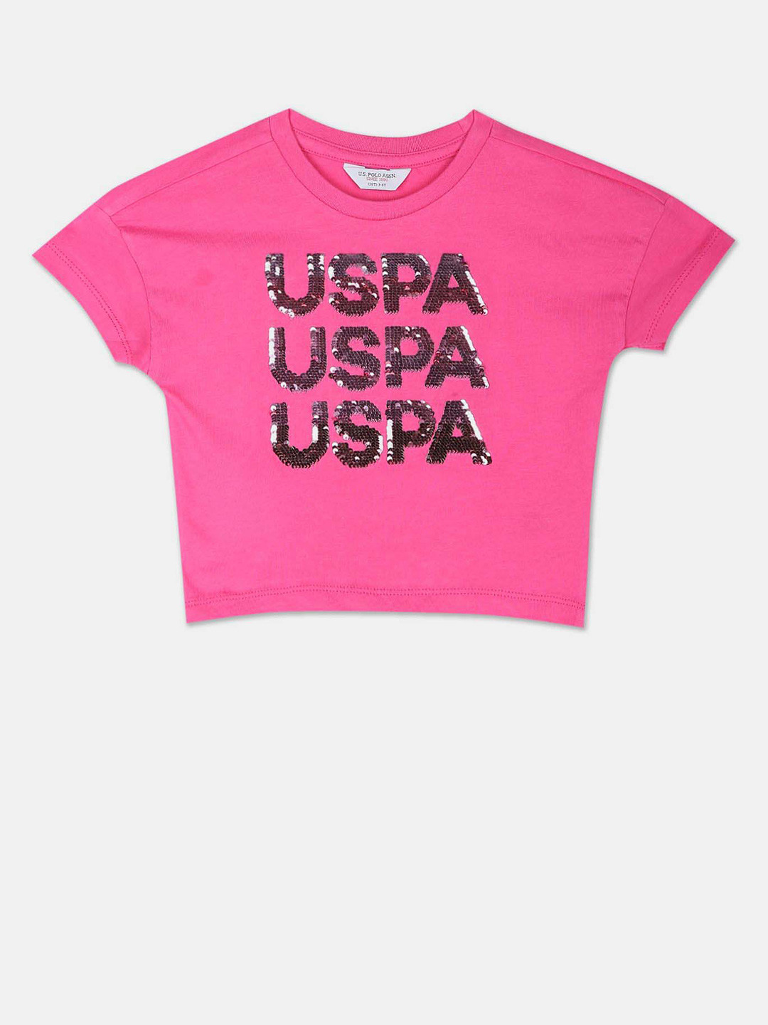U.S. Polo Assn. Kids Girls Typography Printed Pure Cotton T-shirt