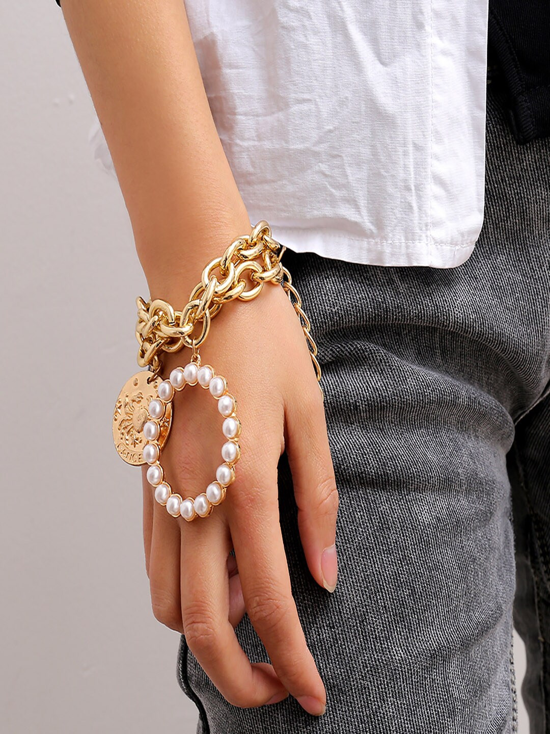 AQUASTREET Women 2 Gold-Plated Charm Bracelets
