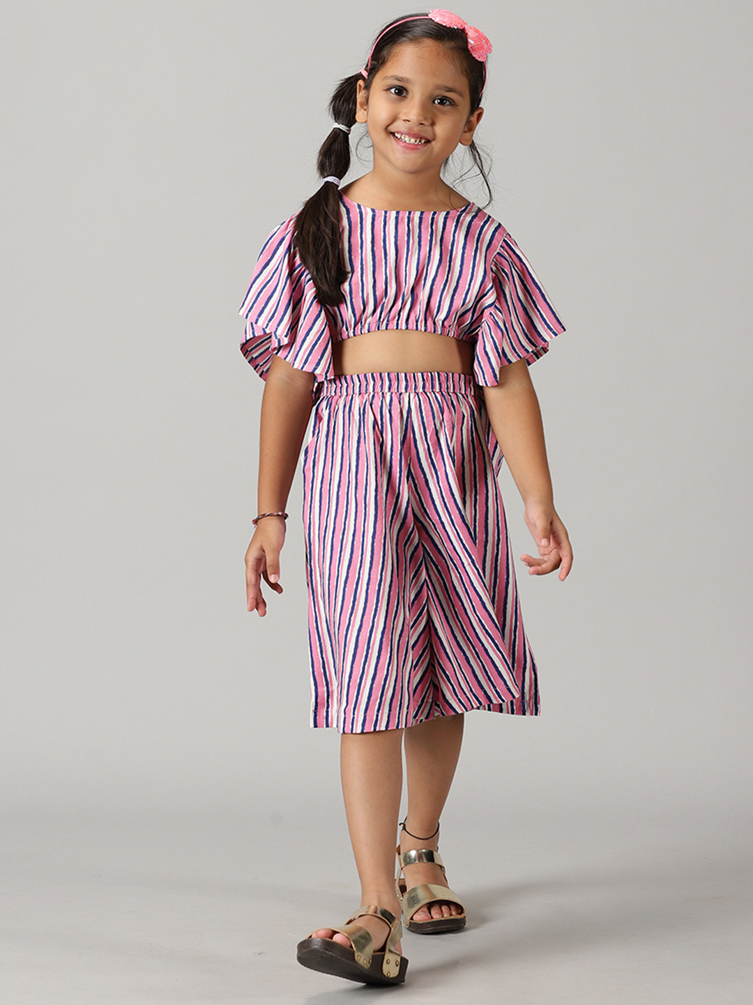 KiddoPanti Girls Striped Top with Culottes
