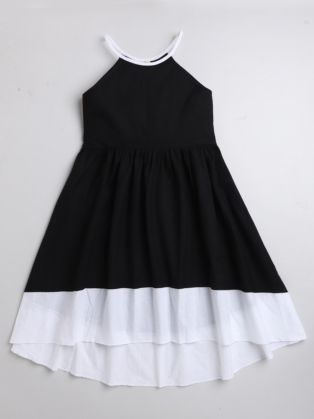 AWW HUNNIE Girls Colourblocked Halter Neck Cotton Dress