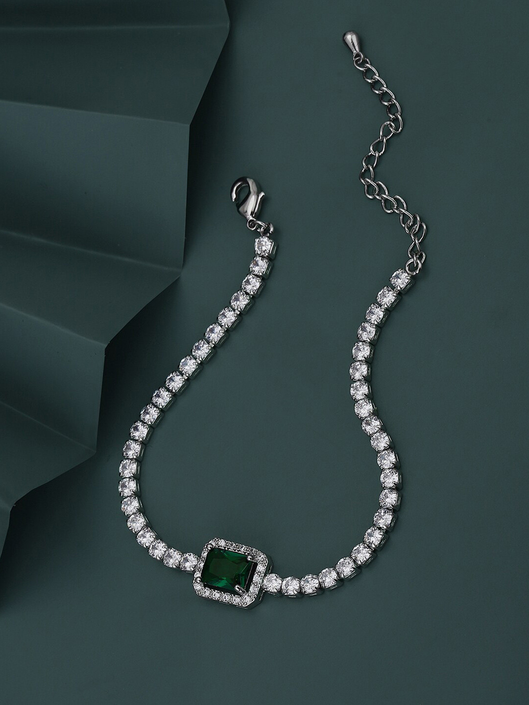 Carlton London Women Rhodium-Plated Brass Cubic Zirconia Premium Charm Bracelet