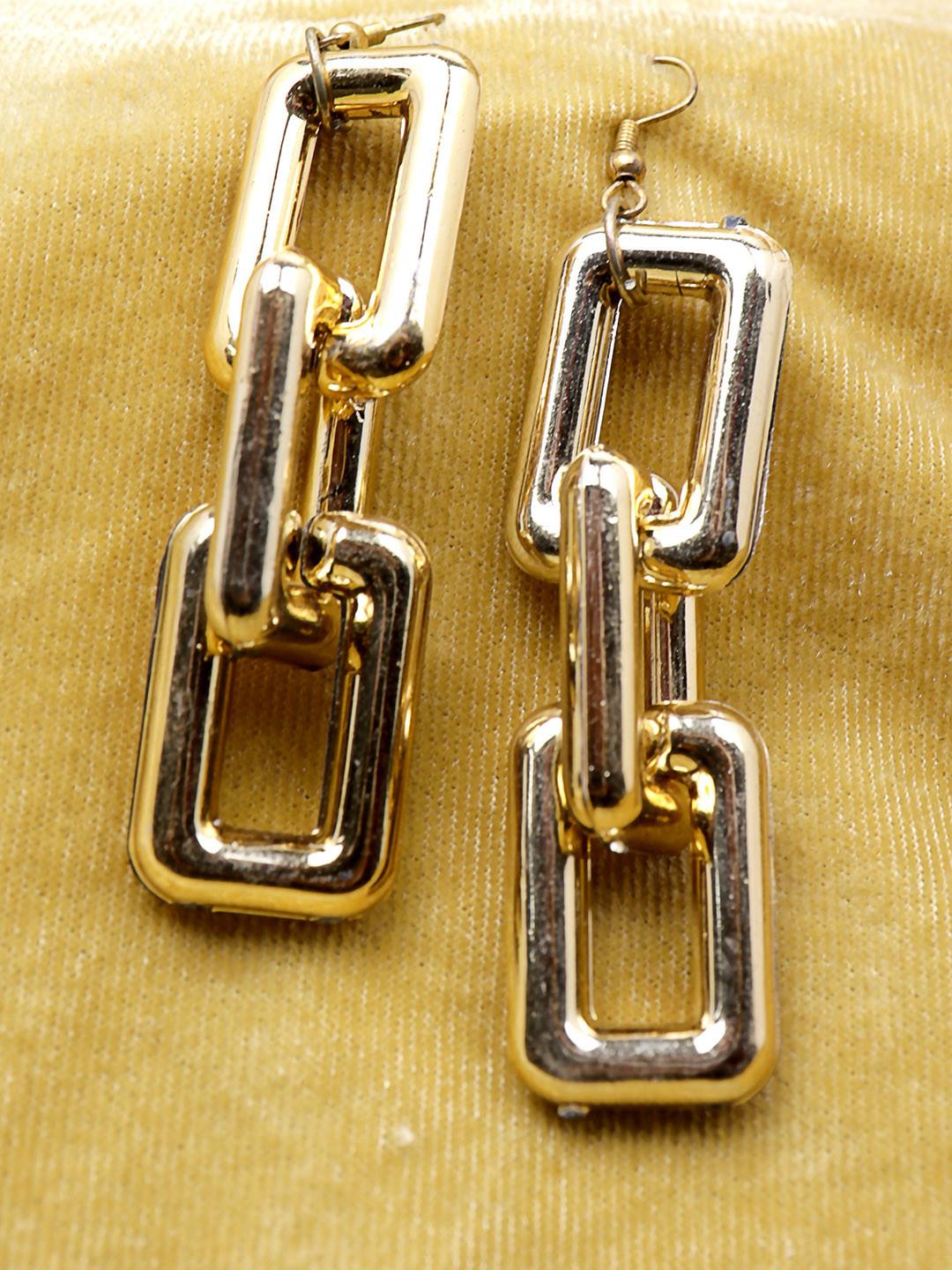 VAGHBHATT Gold Plated Rectangular Chain Drop Earrings