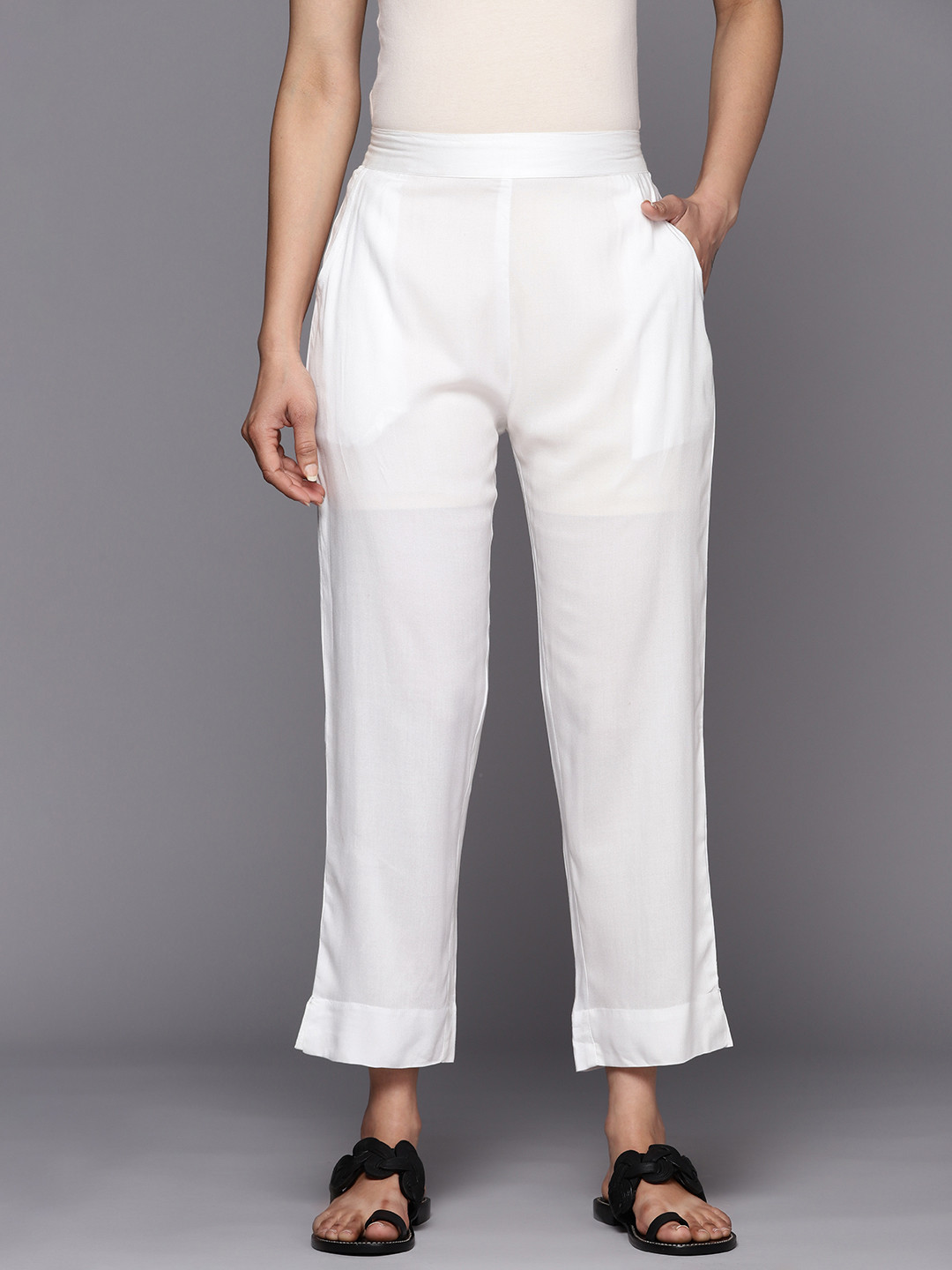 Libas Women White Straight Fit Trousers