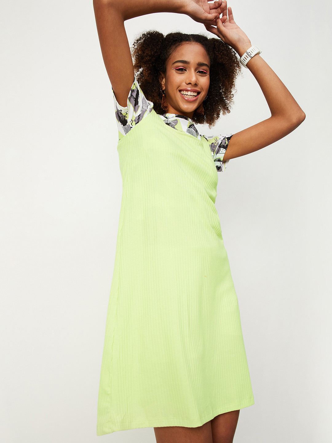 max Self Design Square Neck Pinafore Mini Dress