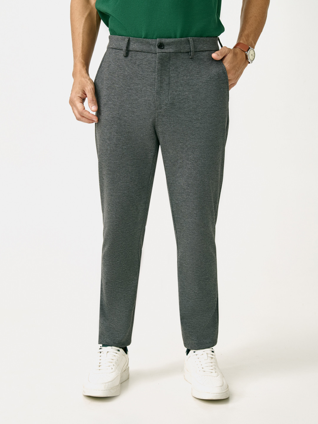The Pant Project Charcoal Slim-Fit Wrinkle-Free Power-Stretch Knitted Trousers