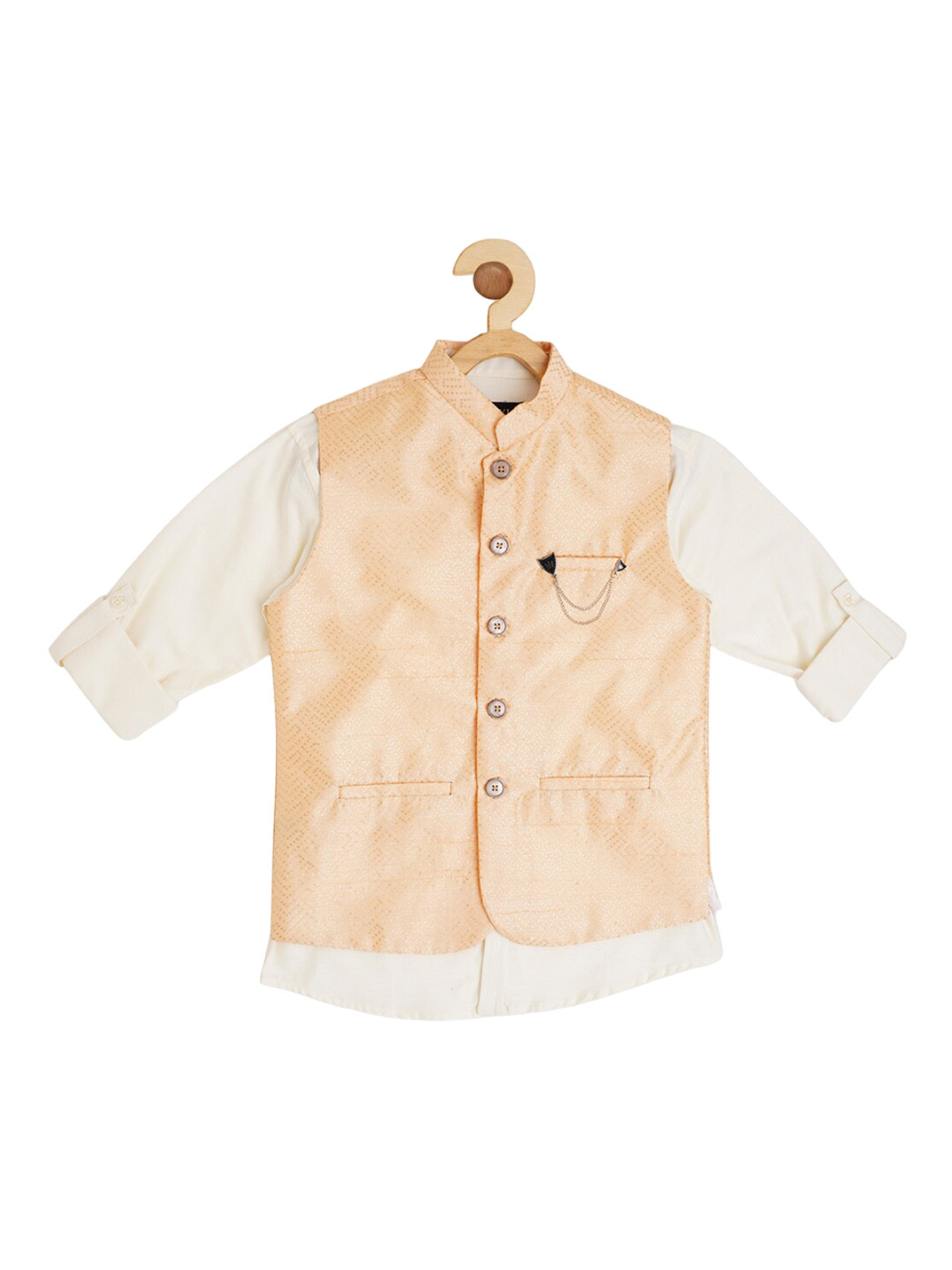 CAVIO Boys Sequin Embroidered Slim-Fit Nehru Jacket With Shirt & Brooch