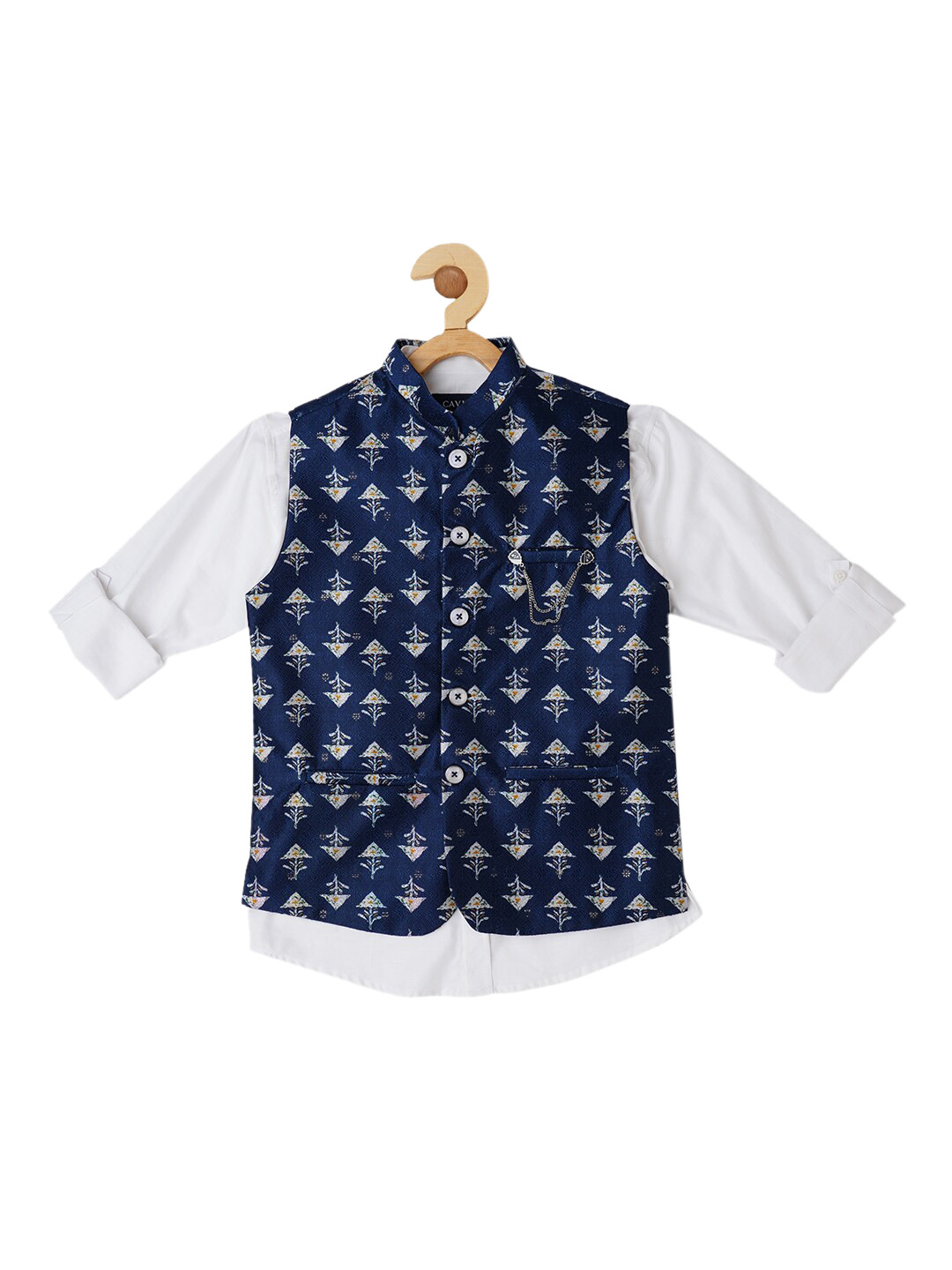 CAVIO Boys Printed Nehru Jacket With Shirt