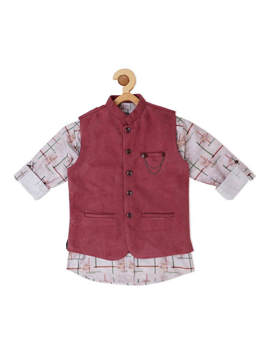 CAVIO Boys Velvet Nehru Jacket with Printed Shirt