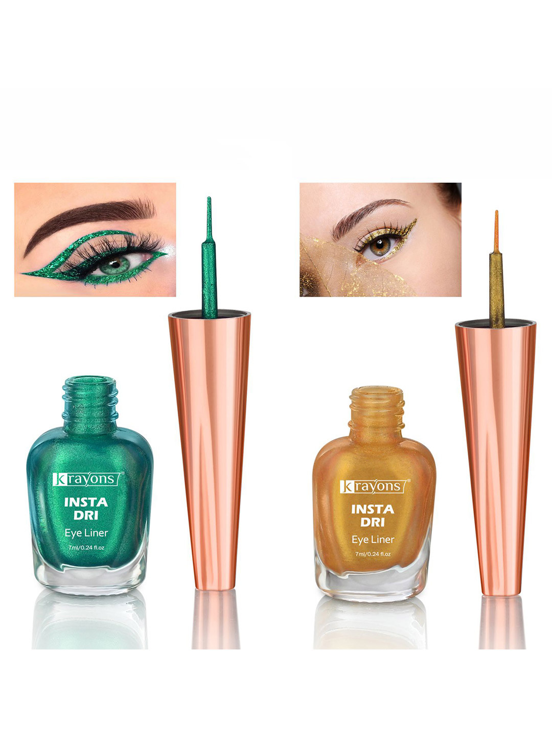 krayons Set of 2 Insta Dri Long-Lasting Sparkling Eyeliner 7ml each - Green 03 & Golden 04