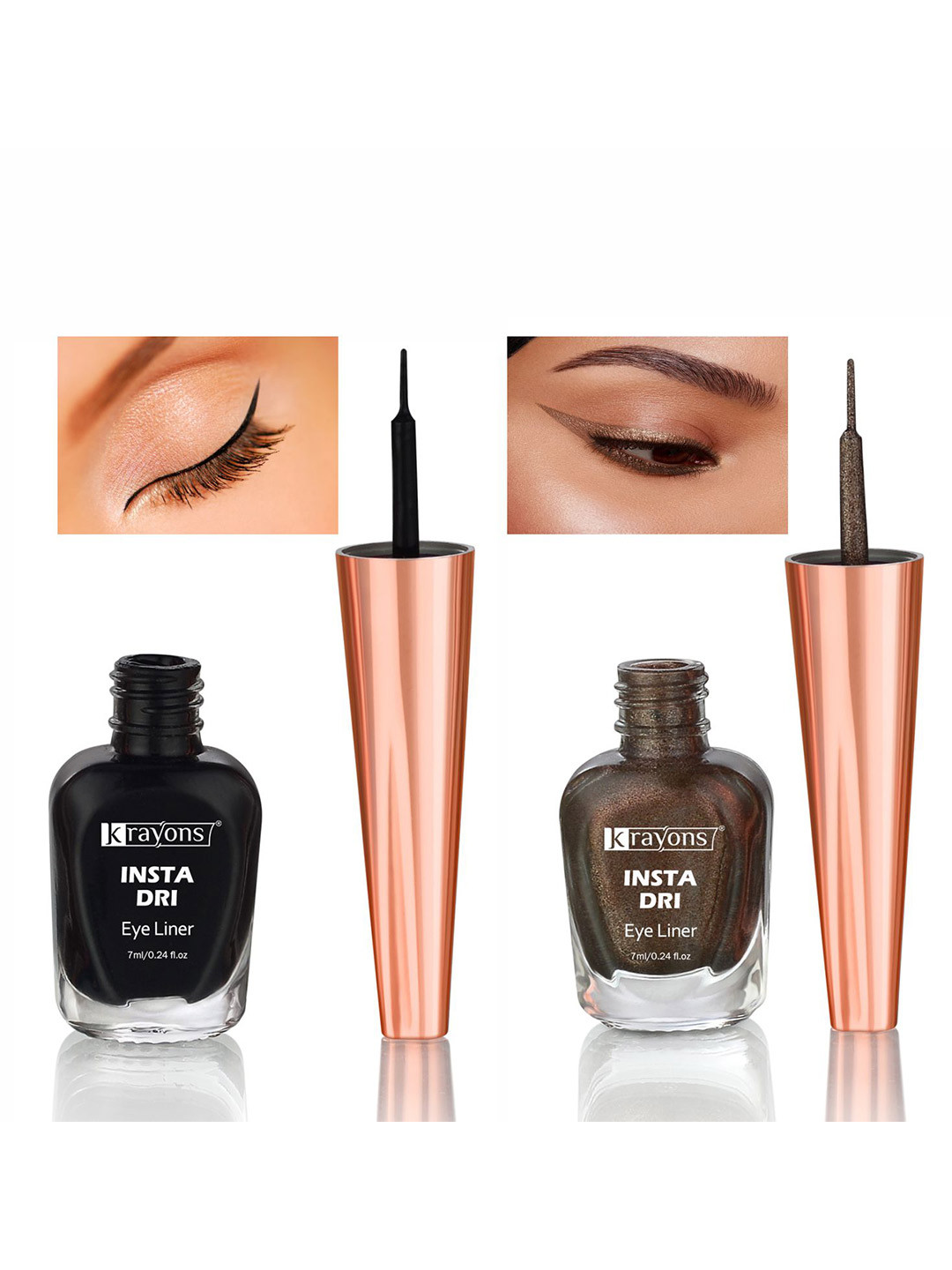 krayons Set of 2 Insta Dri Long-Lasting Sparkling Eyeliner 7ml each - Black 01 & Brown 06