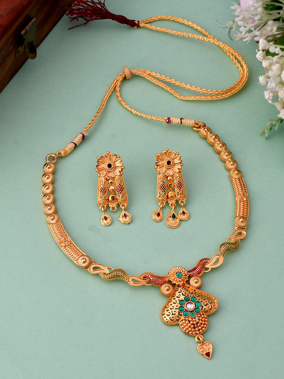 Silvermerc Designs Gold-Plated Stone-Studded Jewellery Set